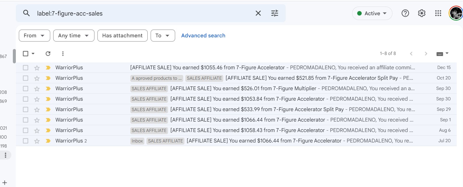 WarriorPlus affiliate sales screenshot