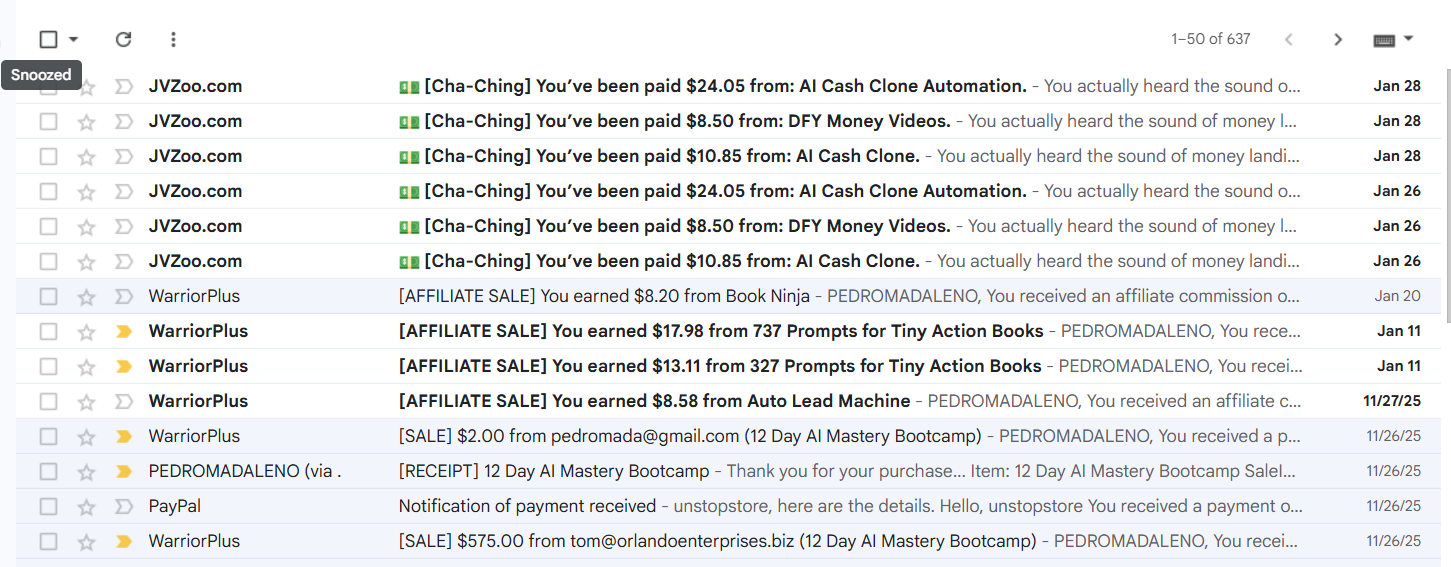 Affiliate commission email notifications screenshot
